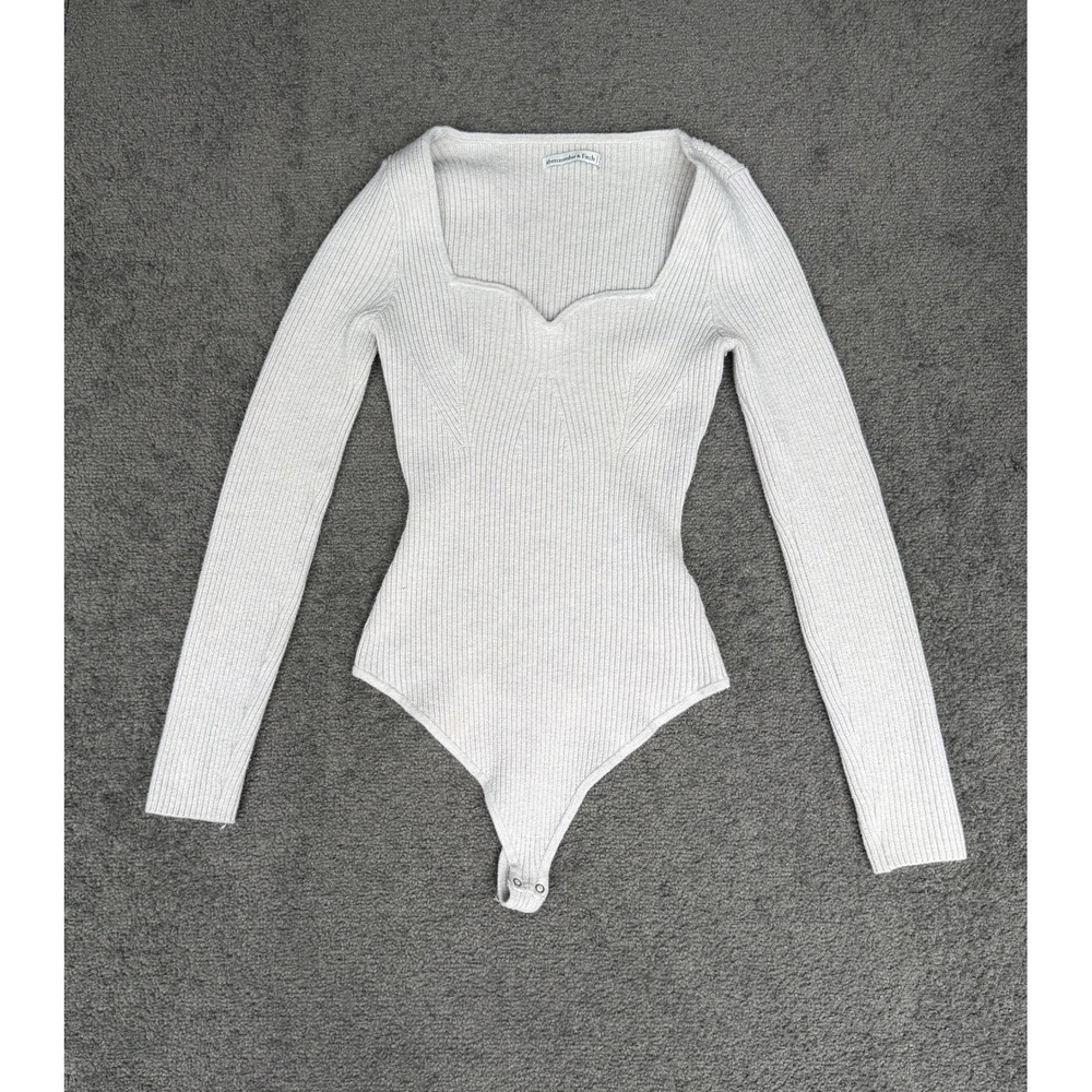 Abercrombie & Fitch Womens Ribbed Sweetheart Neck Long Sleeve Bodysuit Medium